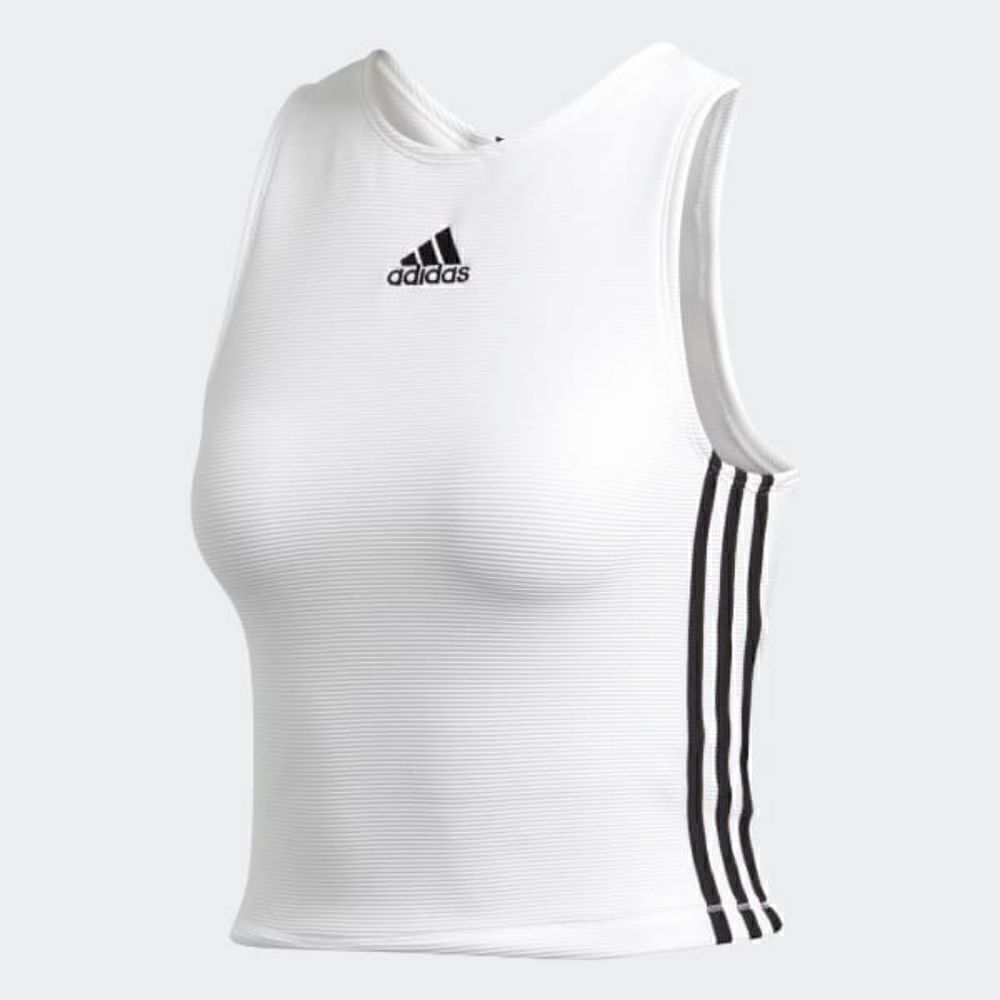 Adidas Zipped Rib Tank Top White Black Women's S
